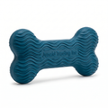 Junaid Trading Inc Wavy Textured Rubber Bone Dog Chew Toy for Dental Health - Teal