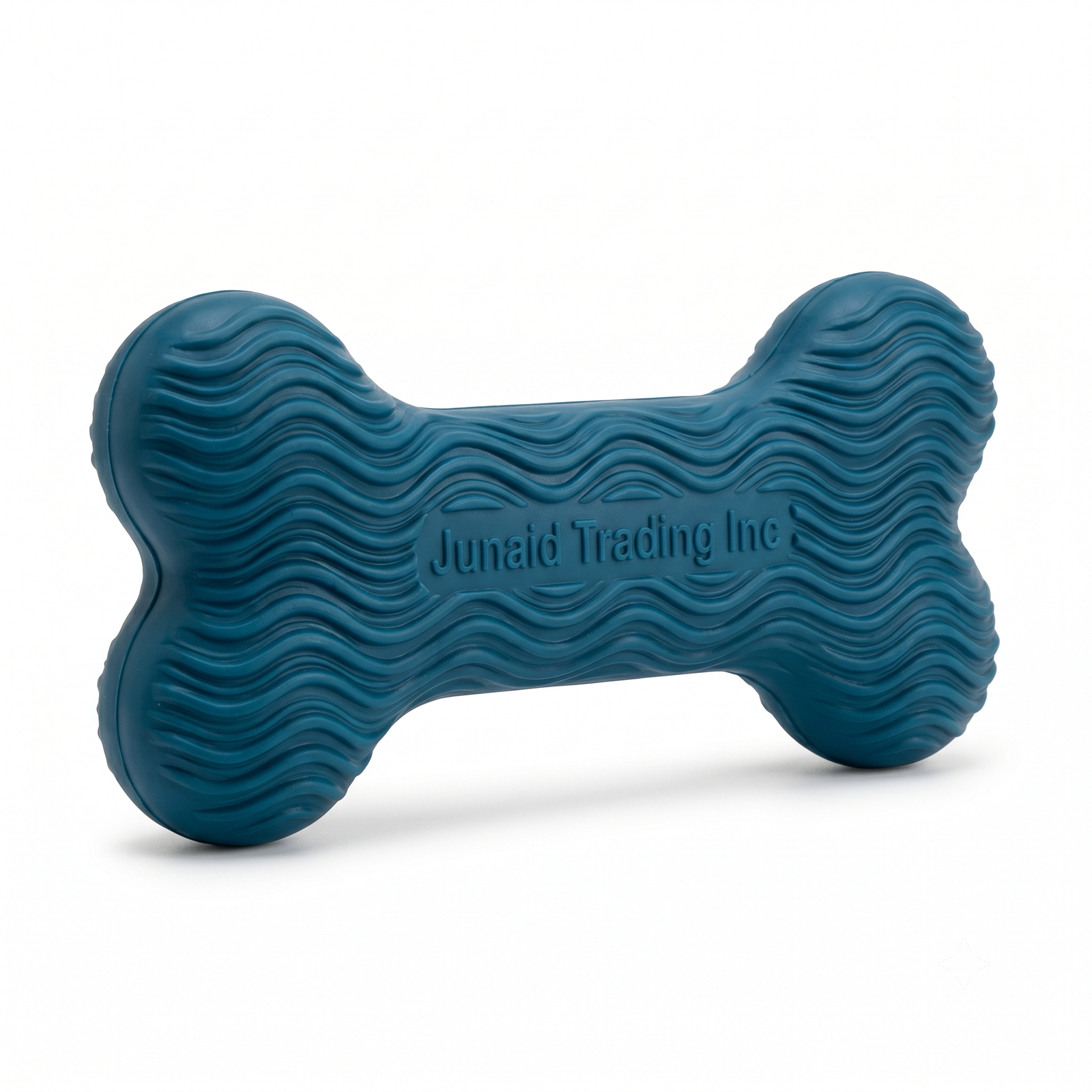 Junaid Trading Inc Wavy Textured Rubber Bone Dog Chew Toy for Dental Health - Teal