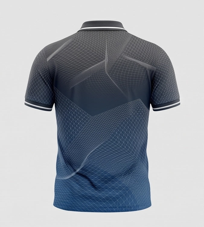 UkD Men's Performance Polo Shirt Charcoal Blue Geometric Print
