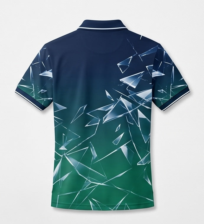 UkD Men's Polo Shirt Navy Green Gradient Shattered Glass Print