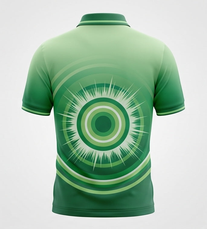 UkD Men's Green Ombre Polo Shirt Radial Burst Circle Print