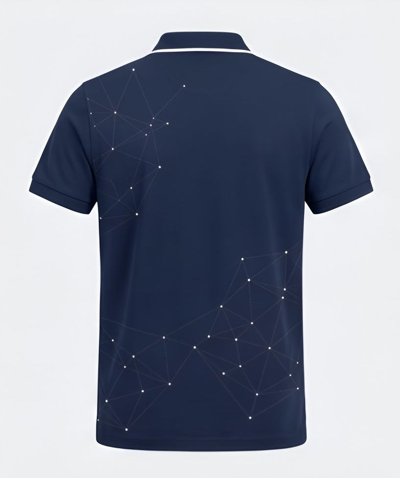UkD Navy Constellation Print Polo Shirt Men's Short Sleeve Cotton Blend