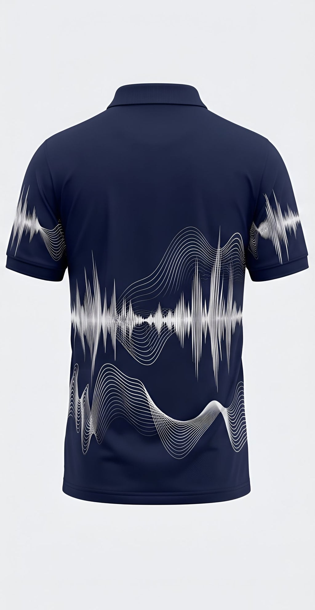 UkD Men's Navy Polo Shirt White Soundwave Abstract Line Print