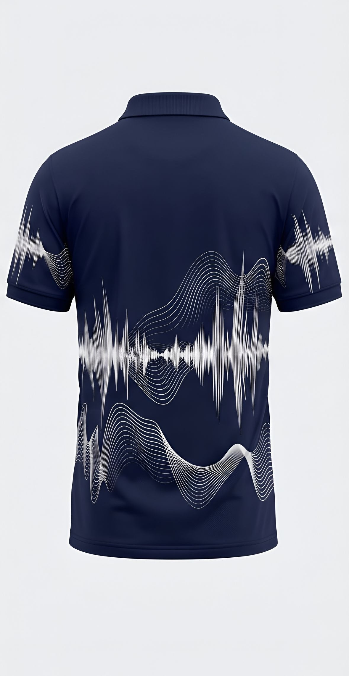 UkD Men's Navy Polo Shirt White Soundwave Abstract Line Print