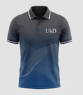 UkD Men's Performance Polo Shirt Charcoal Blue Geometric Print
