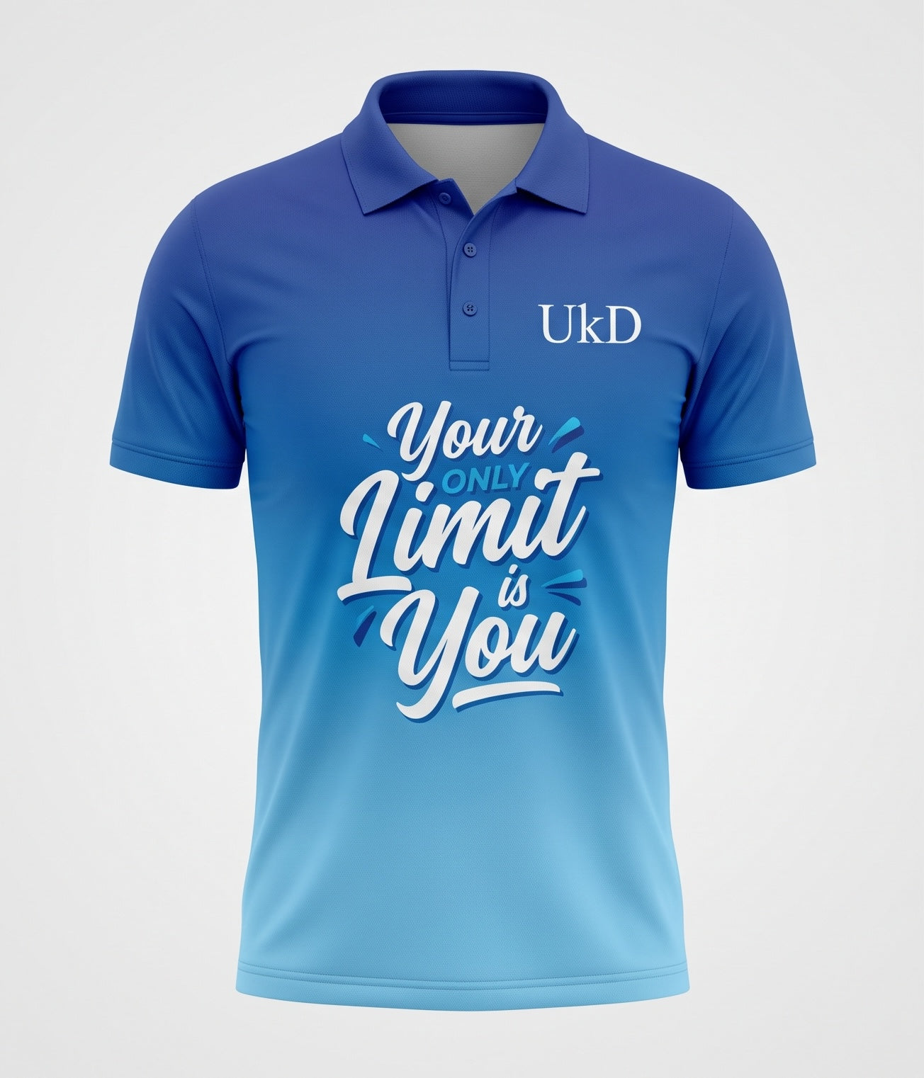UkD Men's Blue Ombre Polo Shirt Your Only Limit Is You Slogan Print