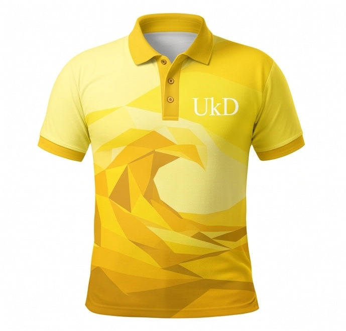 UkD Men's Yellow Ombre Polo Shirt Low Poly Geometric Print