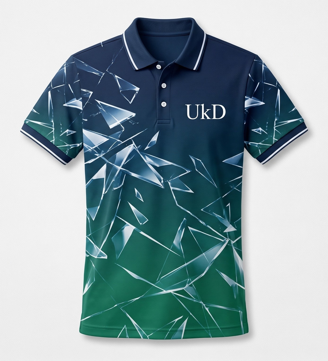 UkD Men's Polo Shirt Navy Green Gradient Shattered Glass Print