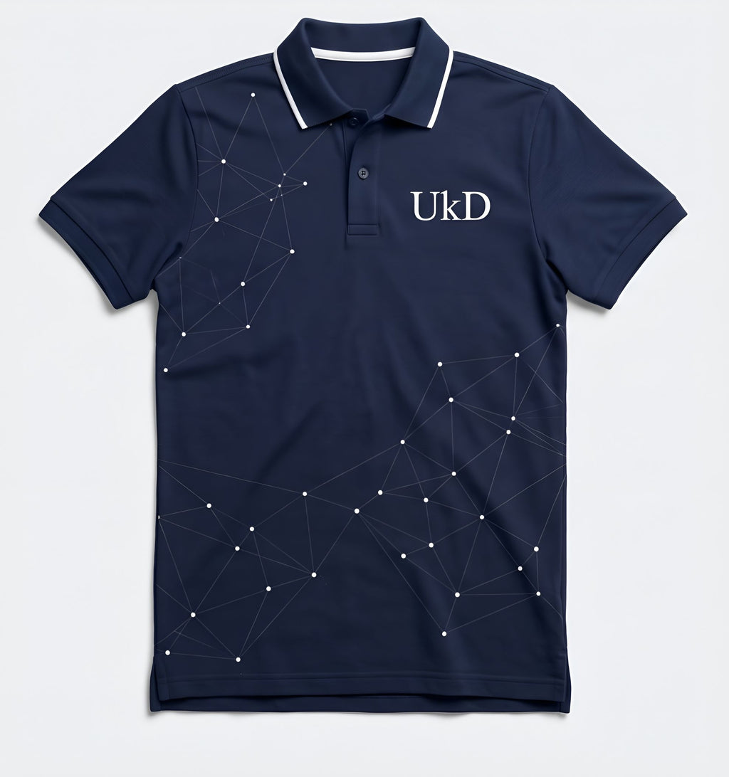 UkD Navy Constellation Print Polo Shirt Men's Short Sleeve Cotton Blend