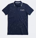 UkD Navy Constellation Print Polo Shirt Men's Short Sleeve Cotton Blend