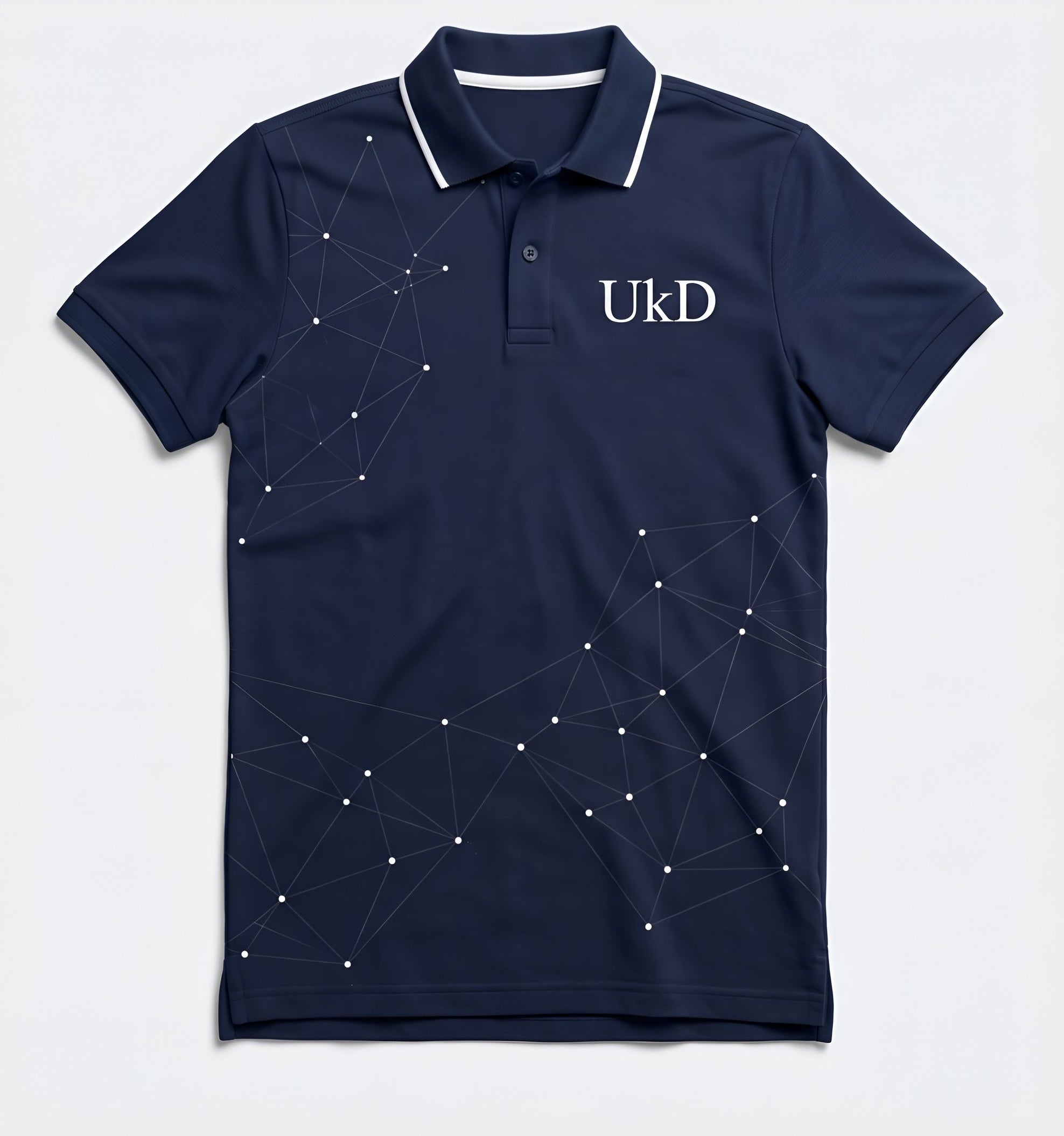 UkD Navy Constellation Print Polo Shirt Men's Short Sleeve Cotton Blend
