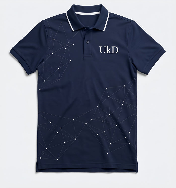 UkD Navy Constellation Print Polo Shirt Men's Short Sleeve Cotton Blend