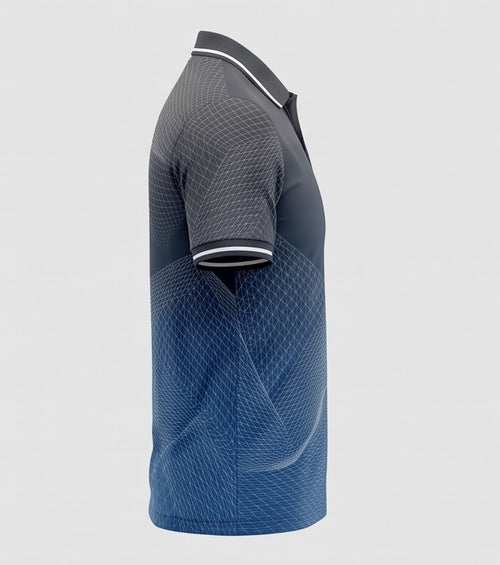 UkD Men's Performance Polo Shirt Charcoal Blue Geometric Print