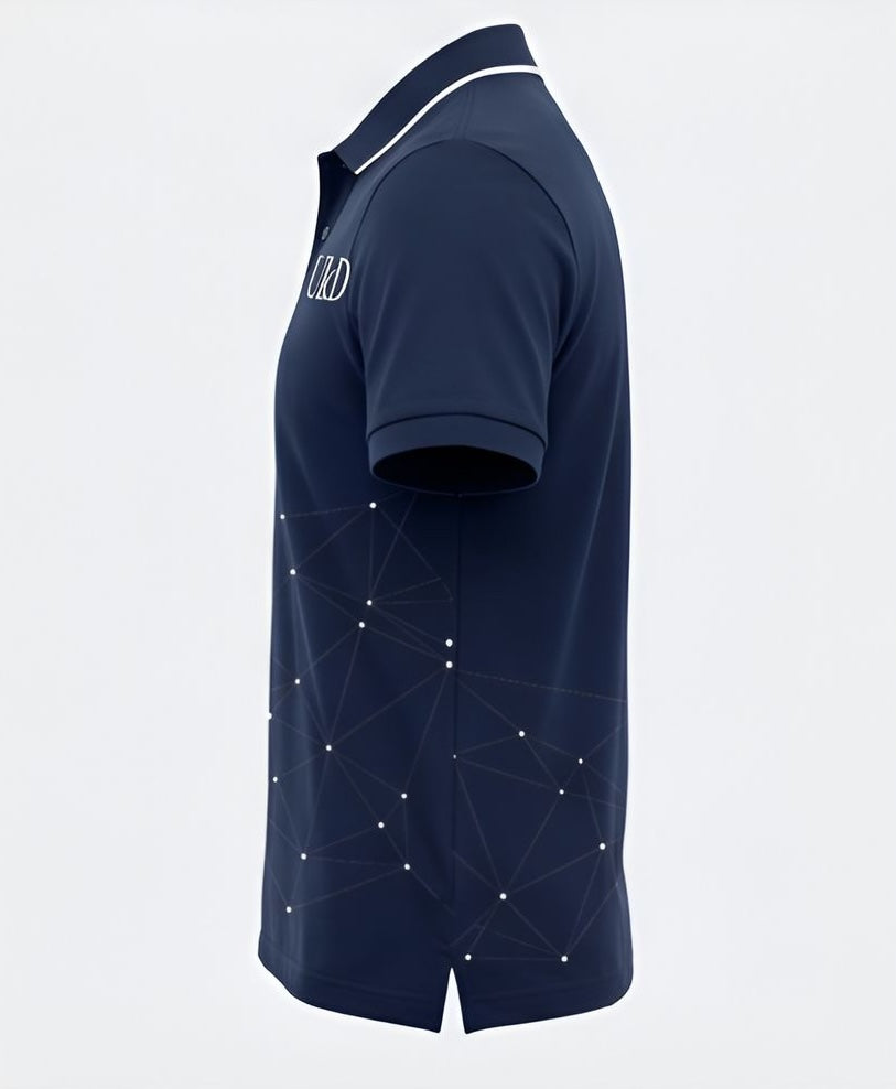 UkD Navy Constellation Print Polo Shirt Men's Short Sleeve Cotton Blend