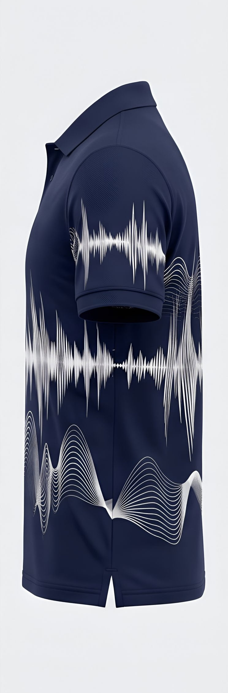 UkD Men's Navy Polo Shirt White Soundwave Abstract Line Print