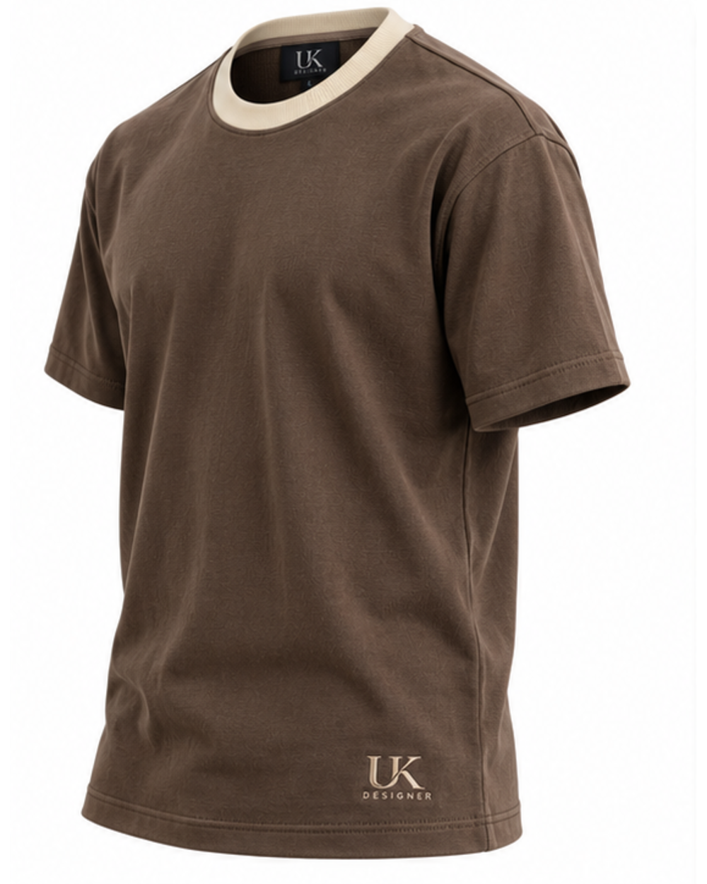 Three-quarter view of the boxy T-shirt showing the dropped shoulder